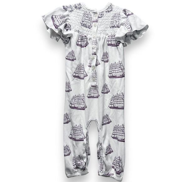 Kate Quinn Smocked Mayflower Ship Thanksgiving Flutter Sleeve Jumpsuit 18-24M - Picture 4 of 6